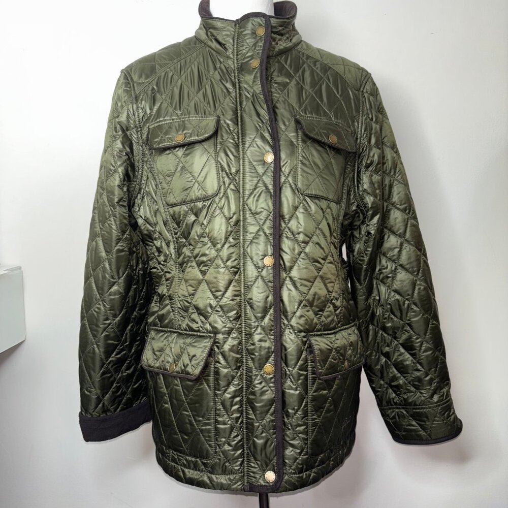 LL Bean Quilted Olive Green Riding Chore Barn Jacket Thinsulate Fleece Lined XL